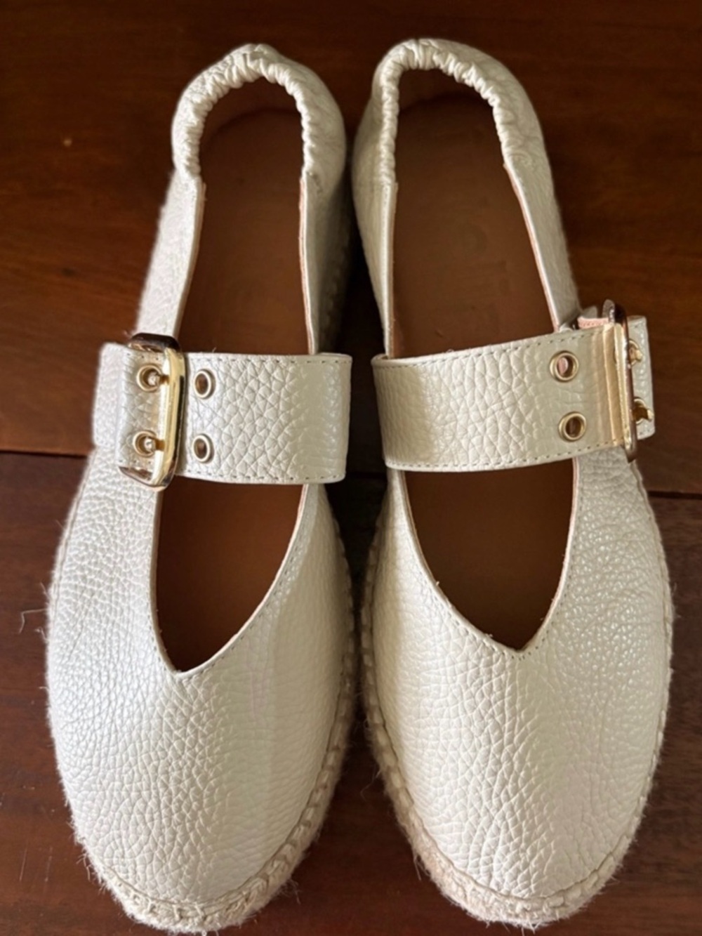 Jutelia Cream Pebble Leather Espadrille Mary Janes EU 38 US 6.5-7 Made in Spain